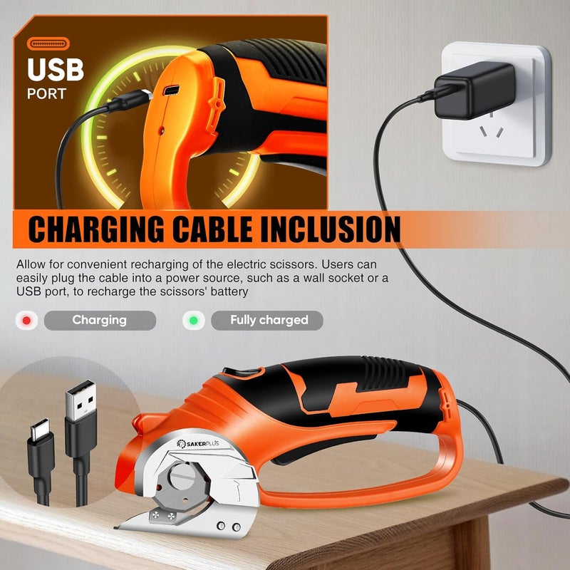 SakerPlus Cordless Electric Scissors, 4V Cardboard Cutter, Box Cutter Fabric Scissor with Safety Lock & LED Light, Rechargeable Power Rotary Cutters for Box Carpet Fabric Plastic Leather - Image 5